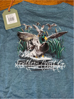 Boys Southern Point Co. Long Sleeve Mallard Blue Duck Graphic Tee Size L